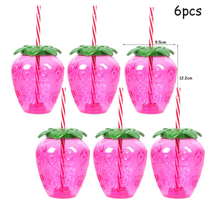 6set Tropical Pineapple Coconut Drinking Cup Juice Cups Straw Summer Luau Flamingo Birthday Beach Pool Party Hawaiian Decoration