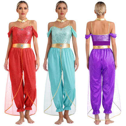 Festival Arabian Princess Costumes Indian Dance Embroider Bollywood Jasmines Costume Party Halloween Cosplay Jasmines Outfit