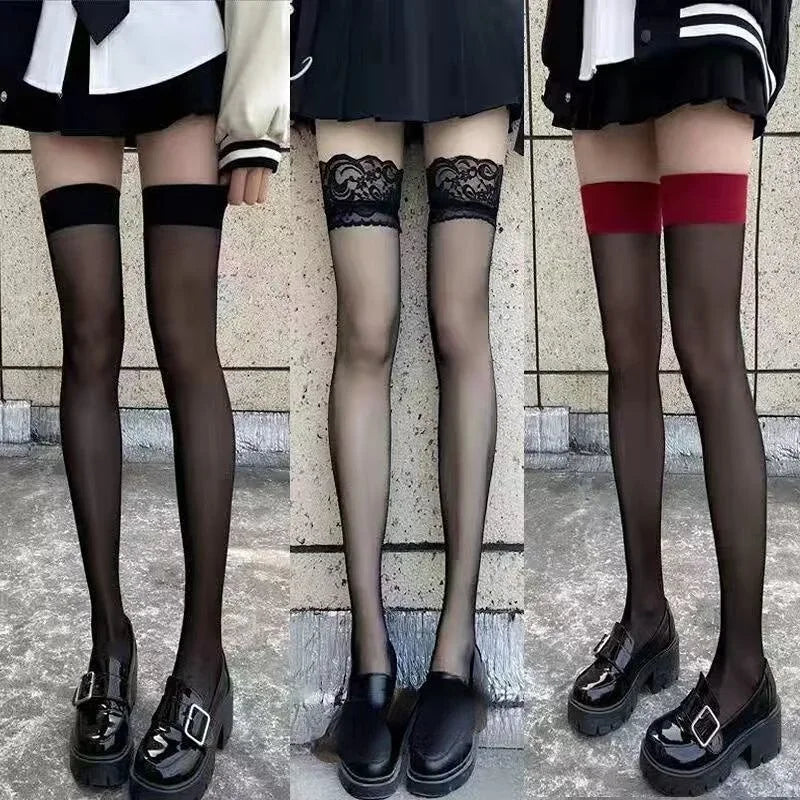 Thigh High Stockings – Red Edge Lace Fashion Hosiery