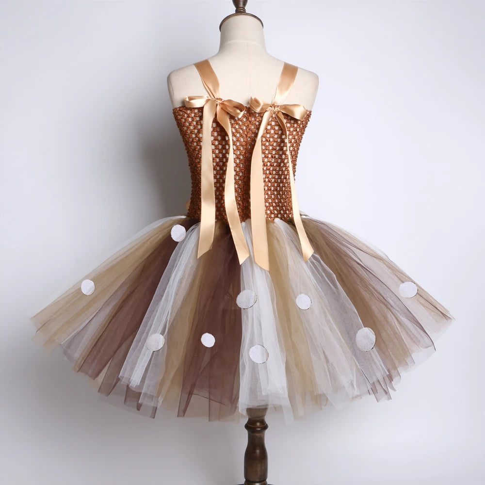 Deer Costume for Girls Halloween Christmas Tutu Dress Reindeer Elk Cosplay Fancy Dress Up Kids Girl Birthday Party Clothes 1-12Y