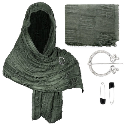 Medieval Vintage Hooded Shawl Scarf Cloak For Men Women Renaissance Halloween Tattered Layered Textured Frayed Cosplay Costume