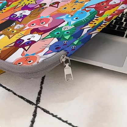 Cat Pattern Laptop Bag – Colorful Polyester Briefcase for 14-Inch
