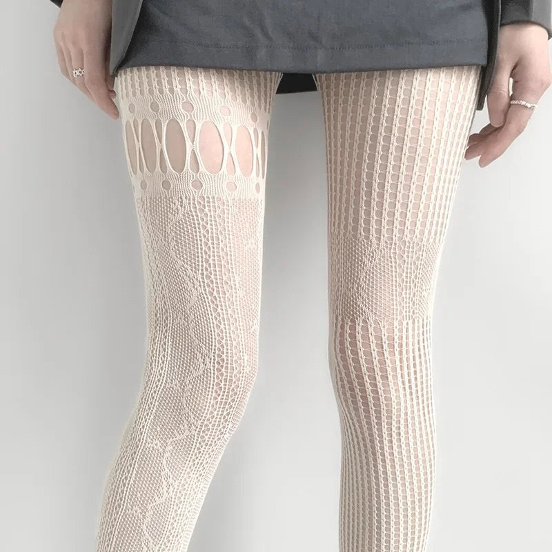 Floral Fishnet Tights for Women – Ripped Pattern Pantyhose