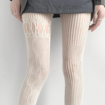 Floral Fishnet Tights for Women – Ripped Pattern Pantyhose