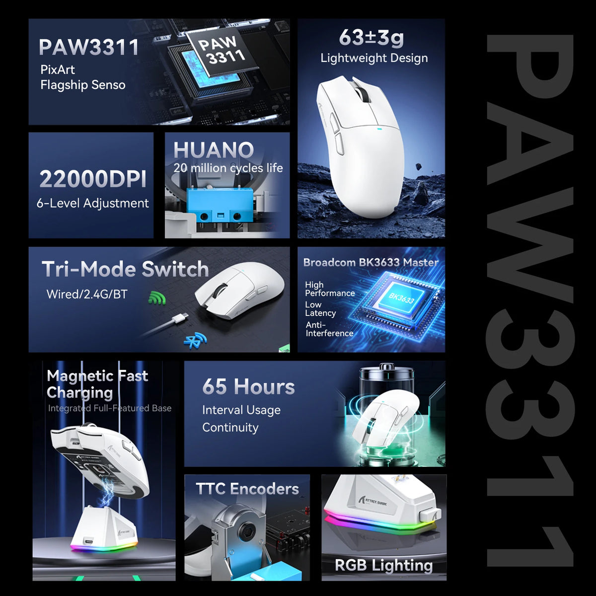 Wireless Gaming Mouse 22000 DPI Charging Dock