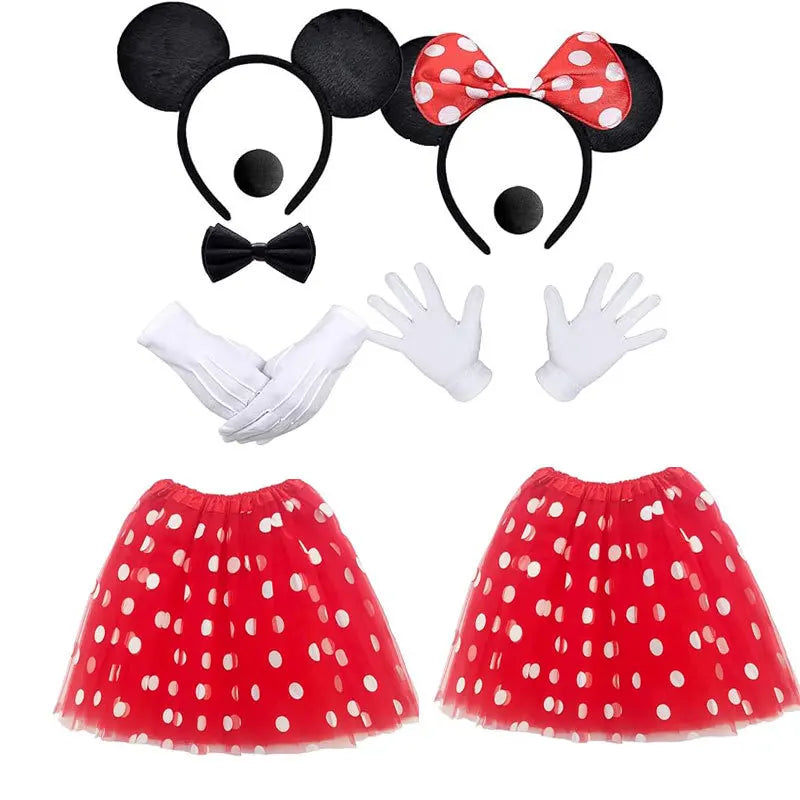 Polka Dots Tutu with Mouse Ears Headband Girls Halloween Costume Birthday Dress Up Accessories nose headpiece skirt vestidos