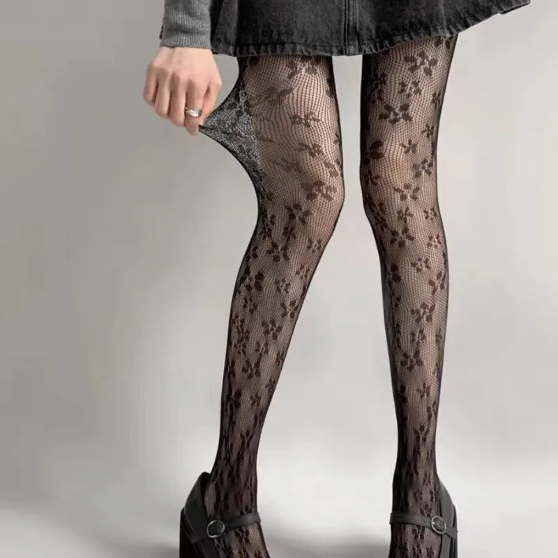 Floral Fishnet Tights for Women – Brown Patterned Pantyhose