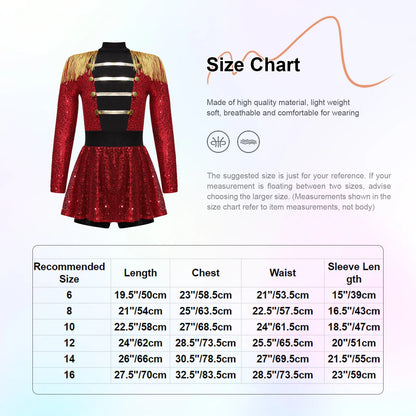 Sequins Girls Magician Circus Performance Costume Outfits Kids Halloween Ringmaster Bodysuit Jumpsuit with Hat Gloves Magic Wand