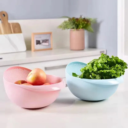 Silicone Colander Rice Washing Bowl with Handle