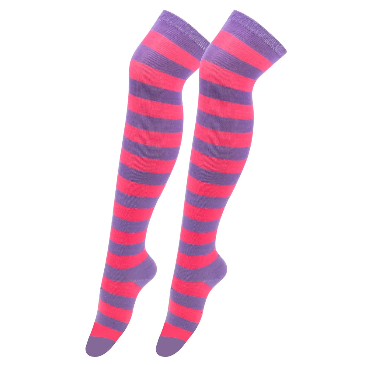 Women’s Striped Thigh High Socks – Black White Pink