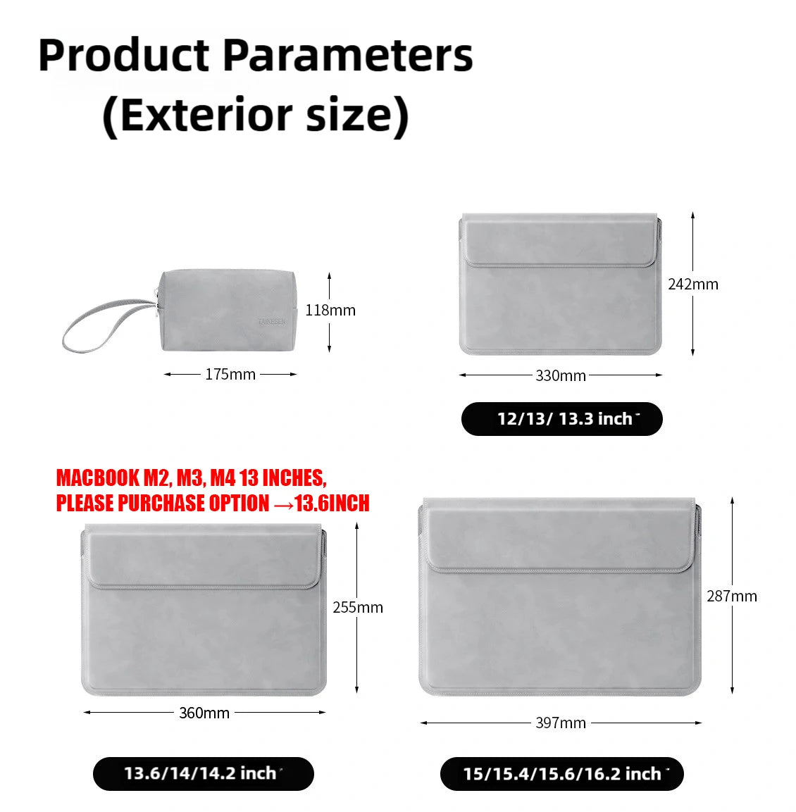 Laptop Sleeve Case Water Resistant PU Cover for 11–16 Inch Laptops
