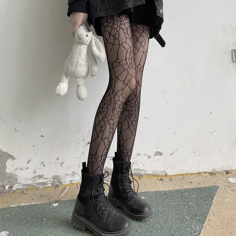 Gothic Spider Web Tights – Retro Mesh Hosiery