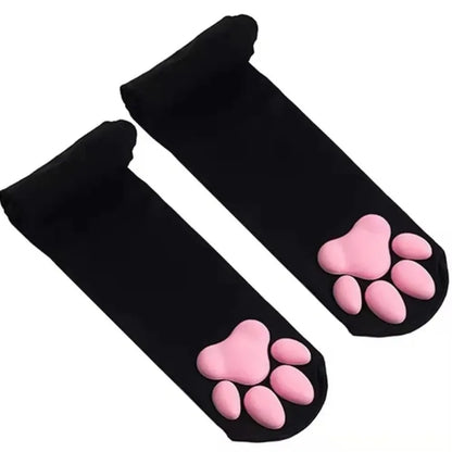 Cat Paw Thigh High Socks – Cozy Knit Socks for Women