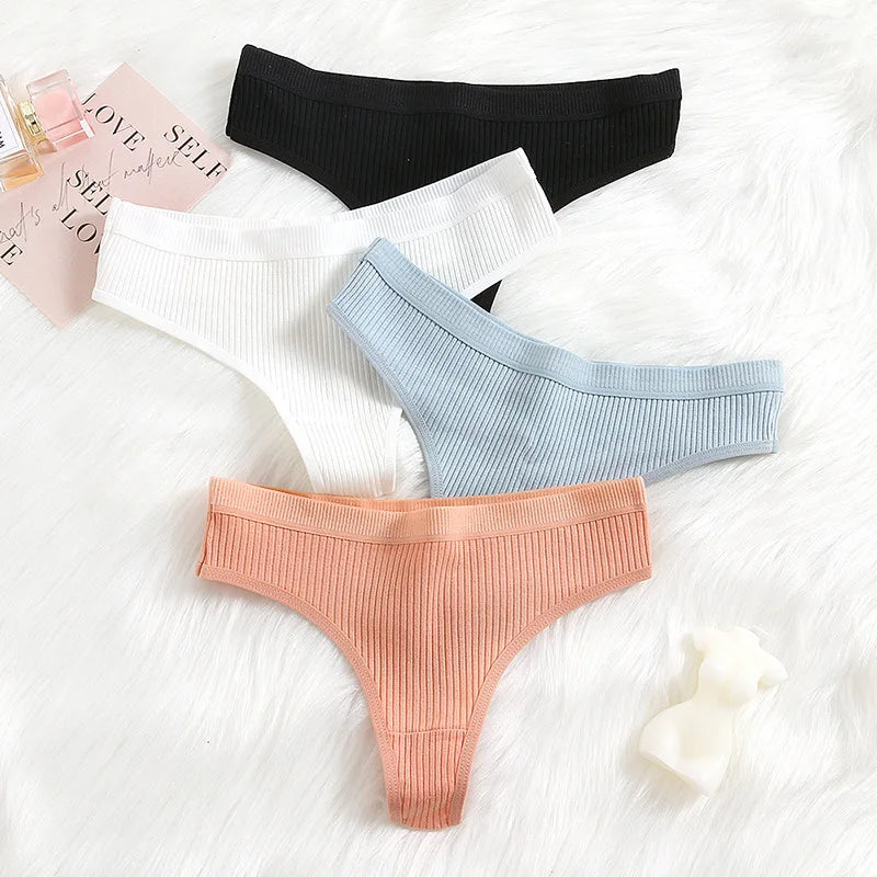 Women’s Cotton Thongs – 4-Piece Striped Underwear Set