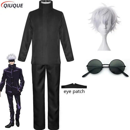 110-3XL Black / Blue Gojo Satoru Cosplay Costume Eye Patch Wigs Glasses Anime Halloween Party Unisex Uniforms