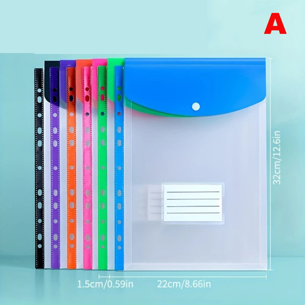 A4 File Folder – Plastic Envelope Pockets with Adhesive Snaps & Holes