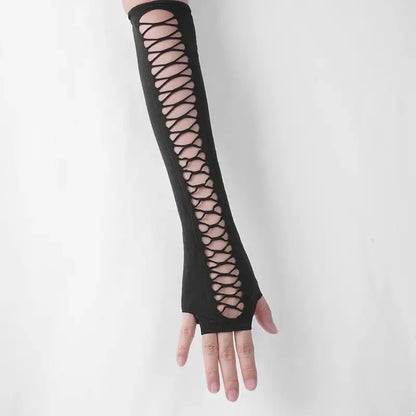 Fingerless Lace Gloves – Sheer Mesh Dot Pattern Style