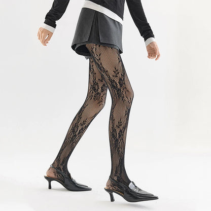 Floral Lace Tights – Women’s Knit Thigh High Stockings