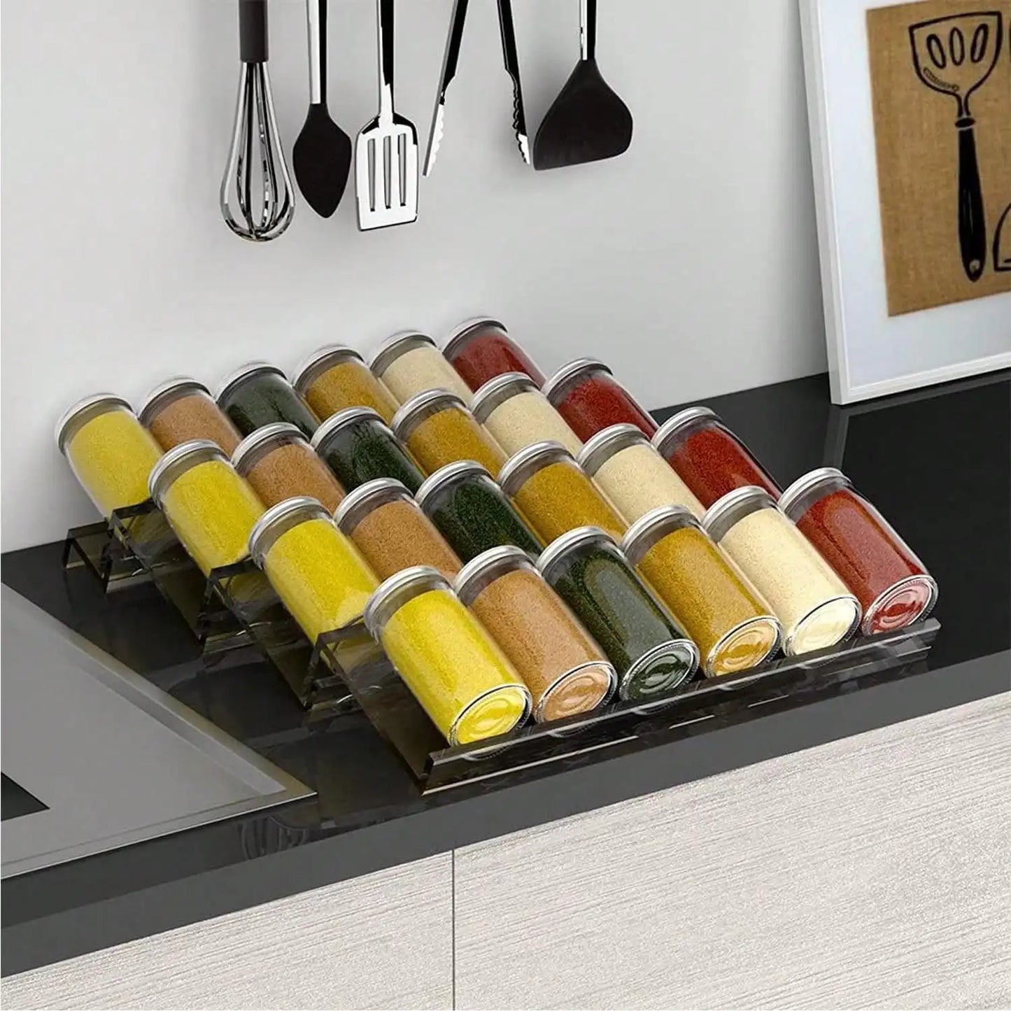 Spice Drawer Organizer 4-Tier Acrylic Rack Expandable Kitchen Storage