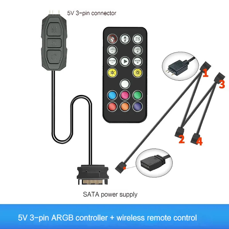 ARGB Controller 5V 3 Pin SATA Power RGB Hub