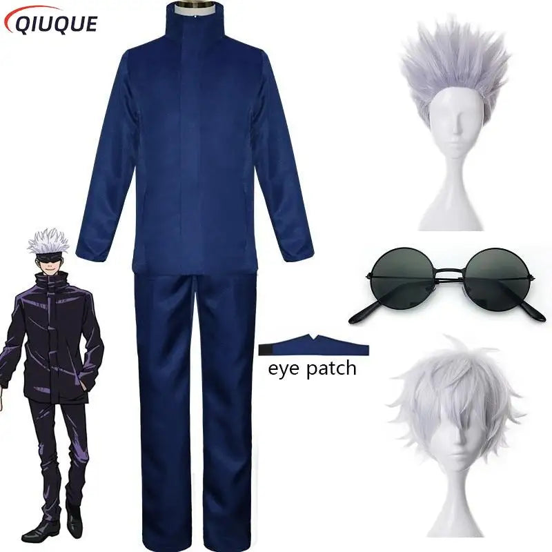 110-3XL Black / Blue Gojo Satoru Cosplay Costume Eye Patch Wigs Glasses Anime Halloween Party Unisex Uniforms