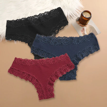 Cotton Panties for Women – Floral Lace Briefs 3-Pack
