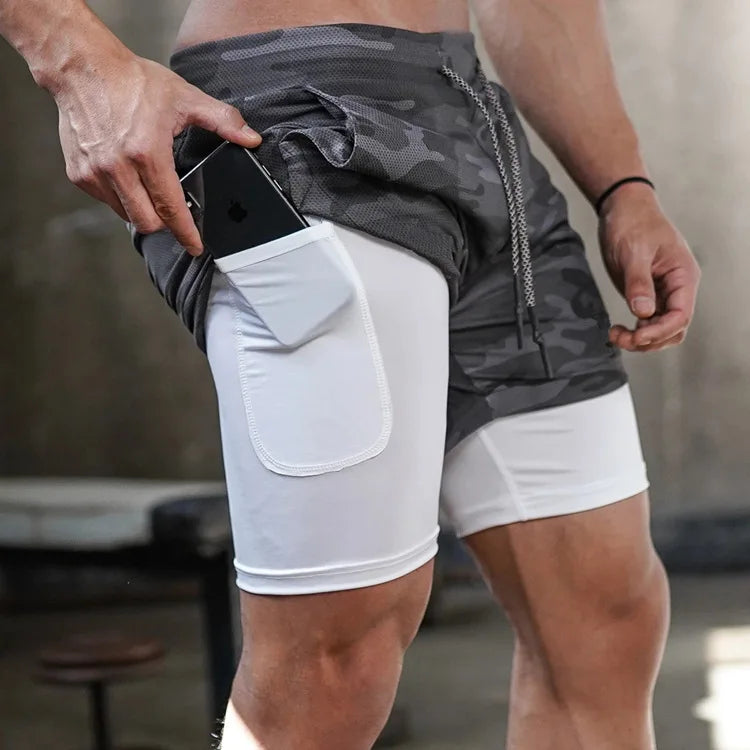 Men's Running Shorts 2-in-1 Quick Dry Gym Workout Sports Shorts