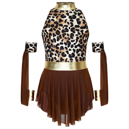 Girls Cave Native America Princess Costume Caveman Primitive Tribal Dress Up Print Sequins Puffy Dress Halloween Outfits