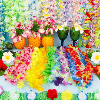 6/12/24Pcs Hawaiian Leis Party Flower Necklace Colorful Tropical Hawaiian Bulk Summer Beach Holiday Pool Birthday Party Decor