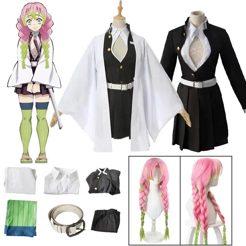 Adult Children Anime Kanroji Mitsuri Cosplay Costume Kimono Haori Dress Wig Clothes Halloween Costume for Adult Children
