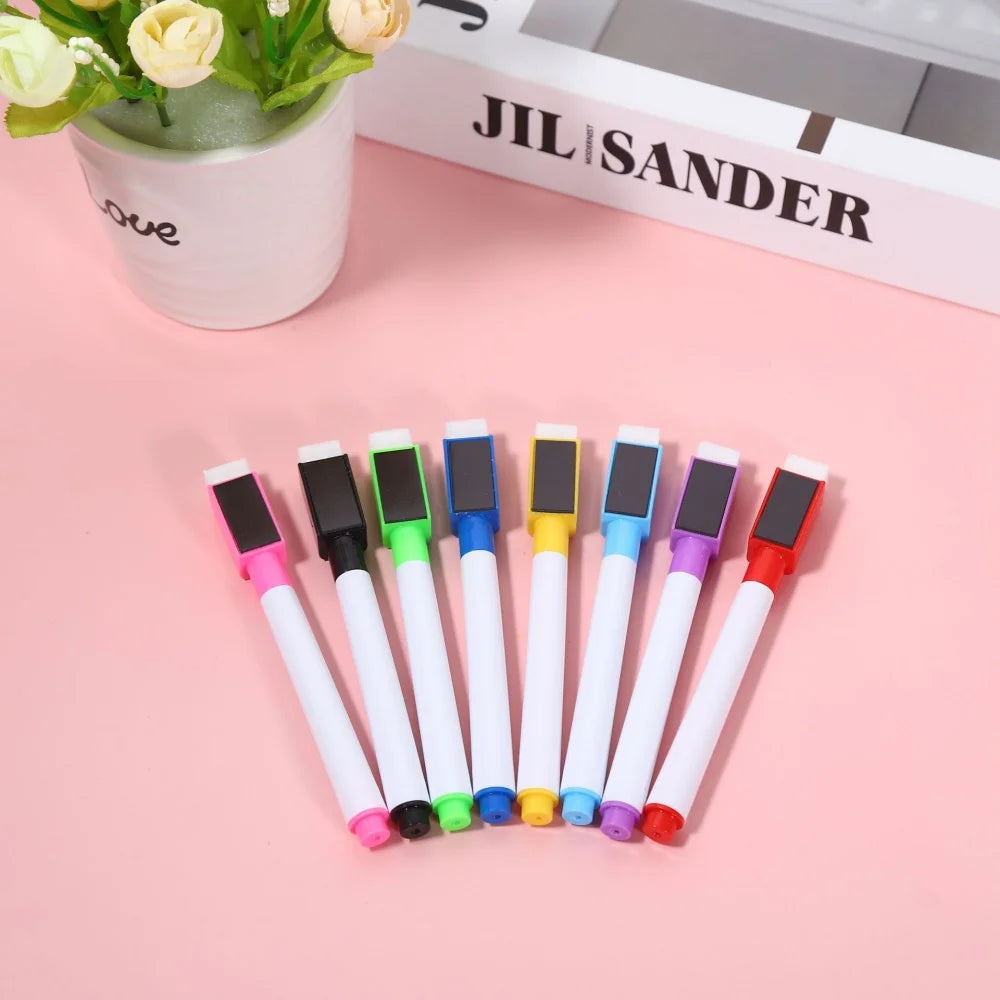 Erasable Whiteboard Markers – 8-Color Set with Eraser