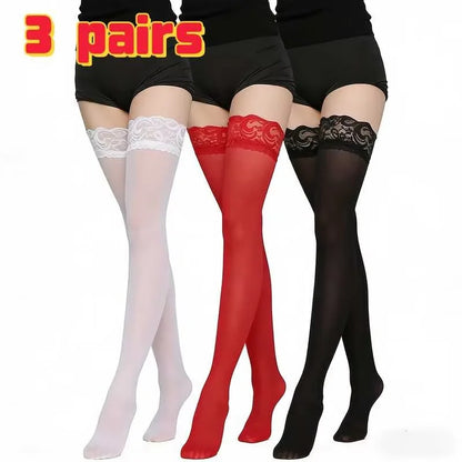 Lace Thigh High Stockings for Women – Sheer Black White Red