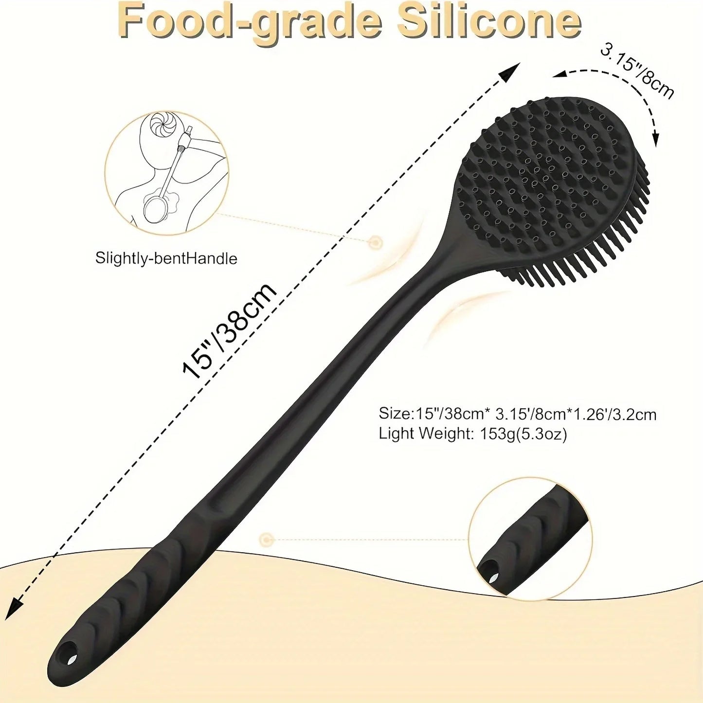 Silicone Back Scrubber Long Handle Shower Body Brush