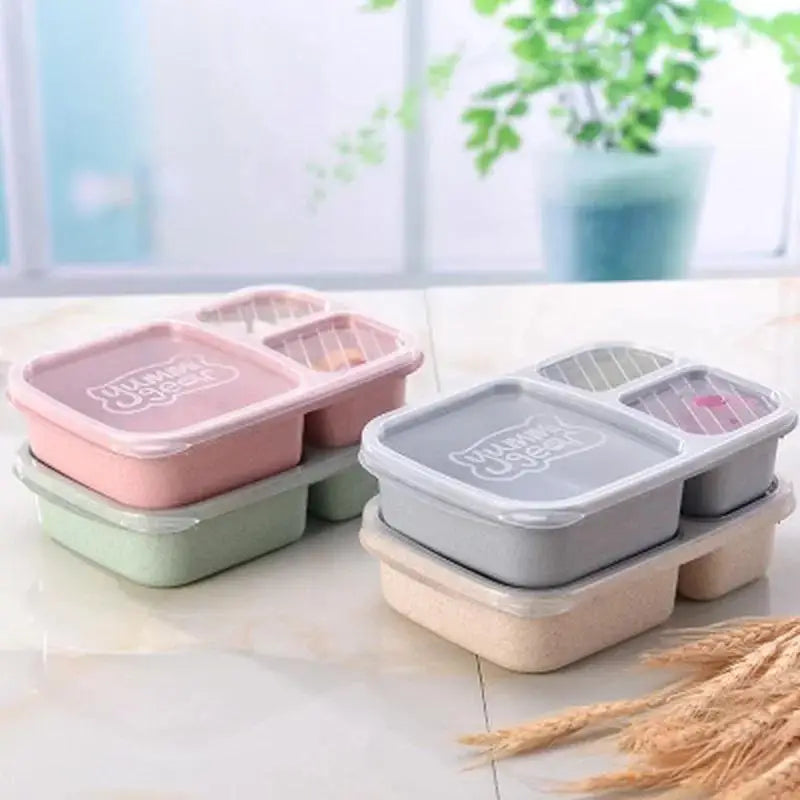 Wheat Straw Lunch Box – 3-Grid Microwave Food Storage Container
