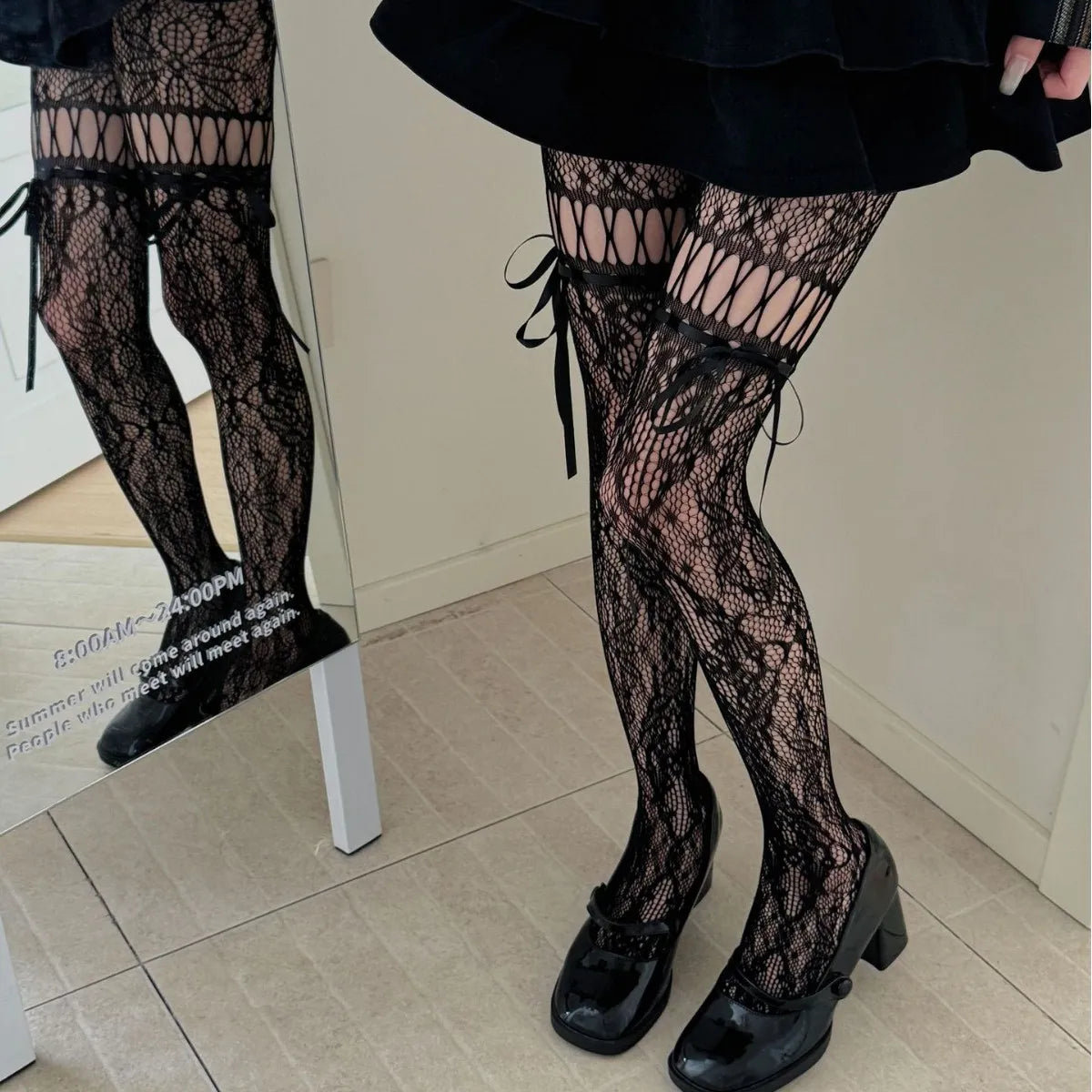 Lace Bow Tights for Women – Decorative Hollow Out Design