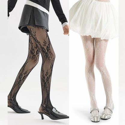 Floral Lace Tights – Patterned Mesh Hosiery