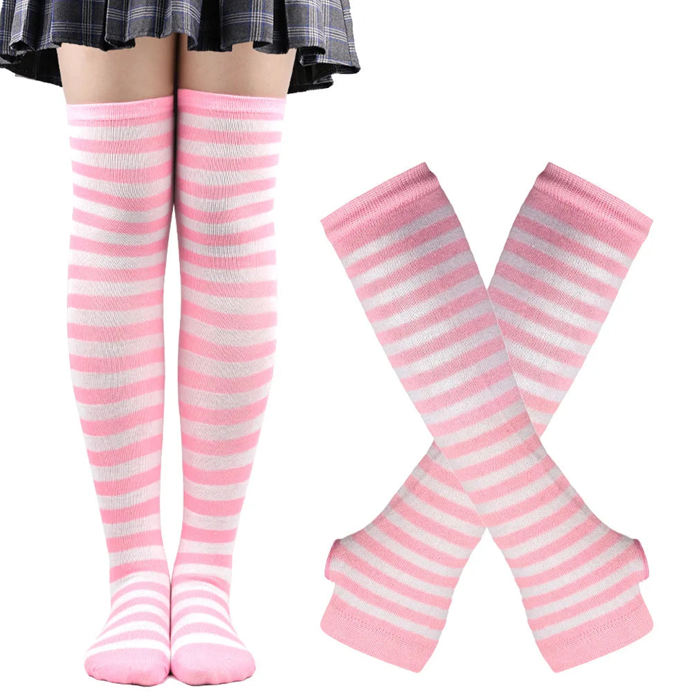 Over Knee Socks – Women’s Striped Thigh High Cotton Blend Socks