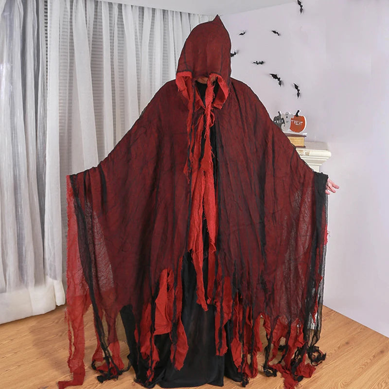 Halloween Grim Reaper Cloak Long Hooded Unisex Suitable For Devil Grim Reaper Witch Wizard Christmas Cosplay Red Death Cloaks