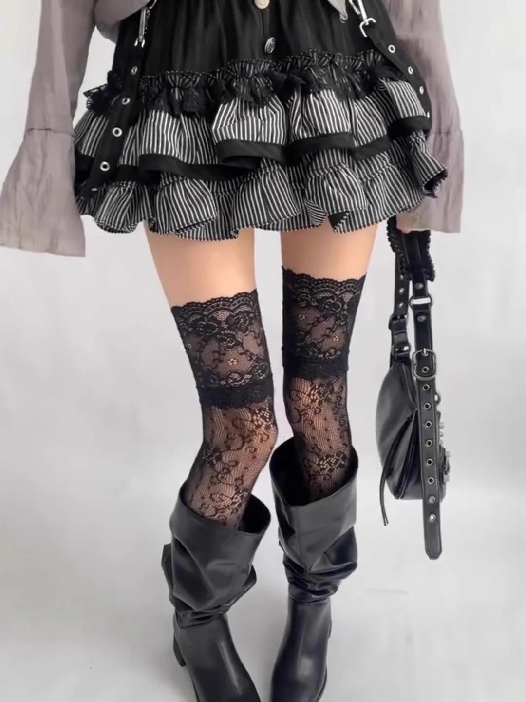 Fishnet Knee High Socks for Women – Floral Mesh Stockings