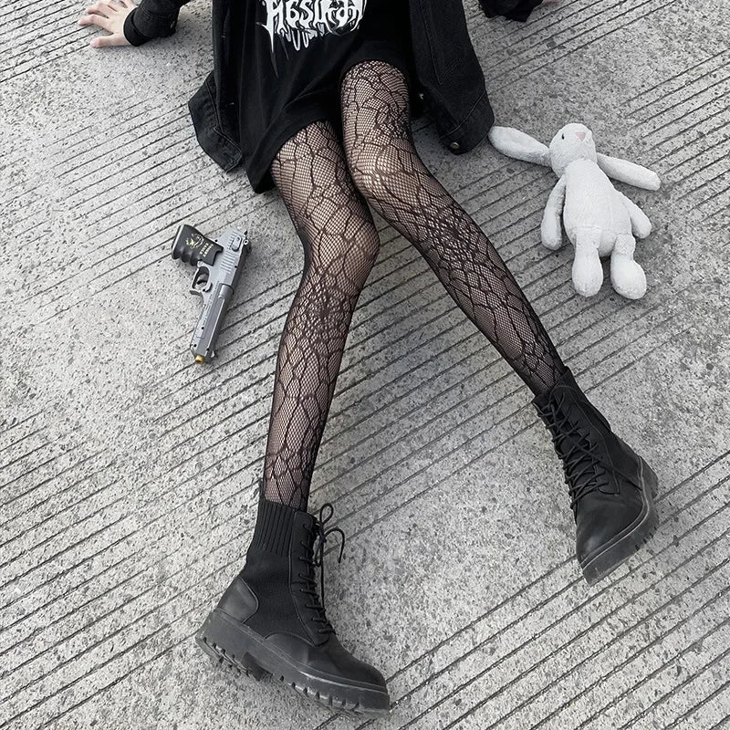 Gothic Spider Web Tights – Retro Mesh Hosiery