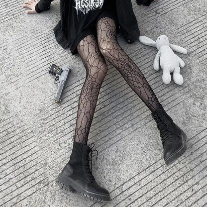 Gothic Spider Web Tights – Retro Mesh Hosiery