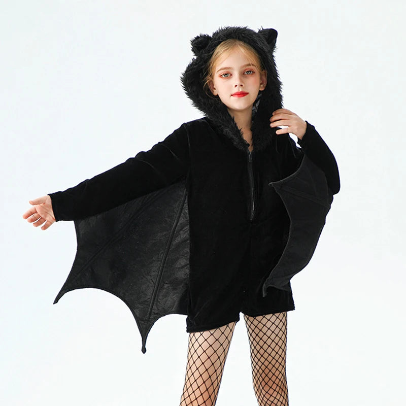 Purim Bat Jumpsuit For Girl Costume Creepy Vampire Animal Spooktacular Outfit Cosplay Carnival Halloween Fancy Party Dress