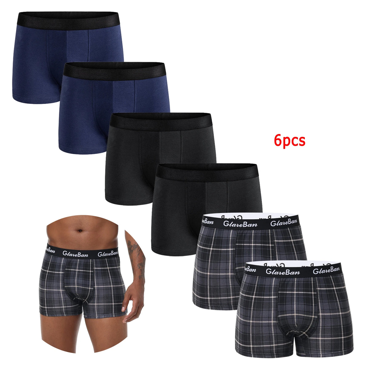 Men’s Boxer Shorts 6 Pack – Soft Cotton Stretch Underwear