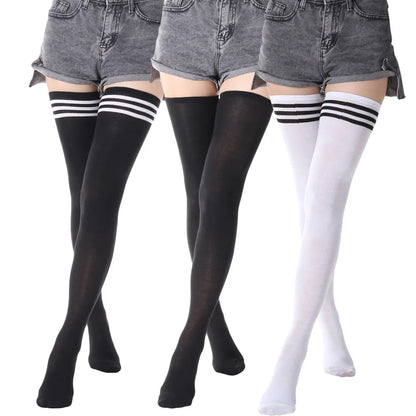 Black White Striped Over The Knee Socks for Women