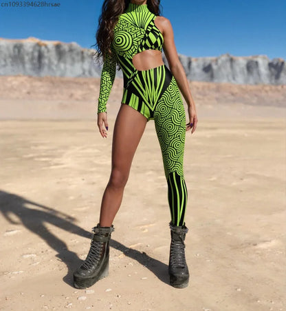 Women Punk Asymmetrical Holiday Bodysuit Costume Colorful Rainbow Jumpsuit Cosplay Halloween Party Performance Tights Suit