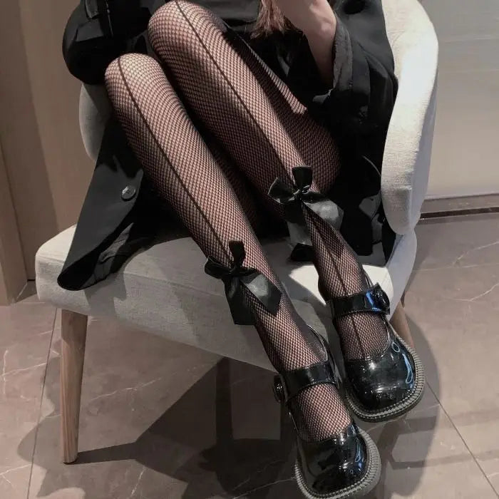 Fishnet Pantyhose for Women – Bow Detail Mesh Tights