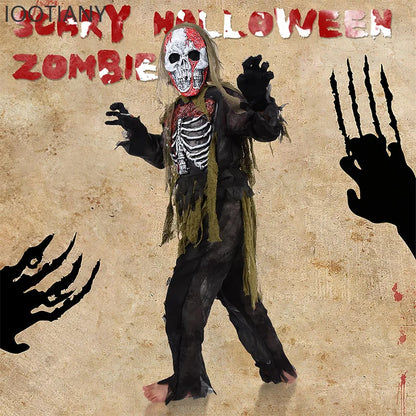 IOOTIANY 2025 New Horror Boy Burning Horror Death Halloween Costume Children Skeleton Zombie Cosplay Stage Performance Costume