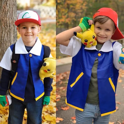 Adult Ash Ketchum Costume for Halloween Men Anime Trainer Cosplay Women Disfraz Party Blue Jacket Cap and Gloves Full Sets