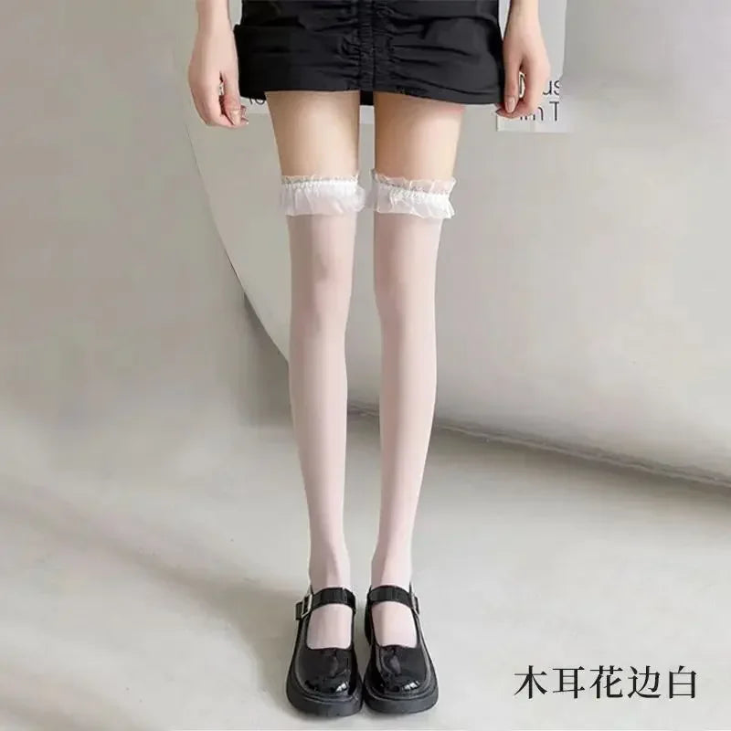Thigh High Stockings – Red Edge Lace Fashion Hosiery