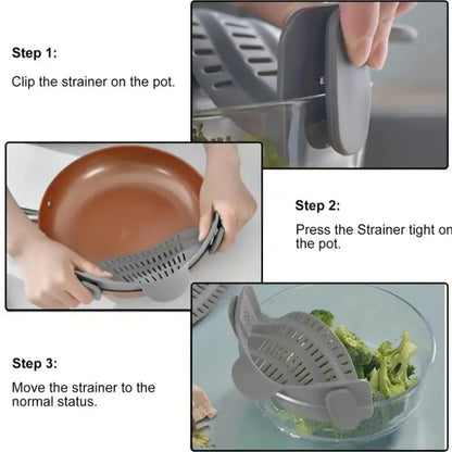 Clip On Pot Strainer Adjustable Stainless Steel Kitchen Tool